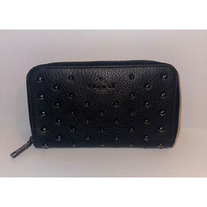 Coach black studded leather accordion zip-around wallet